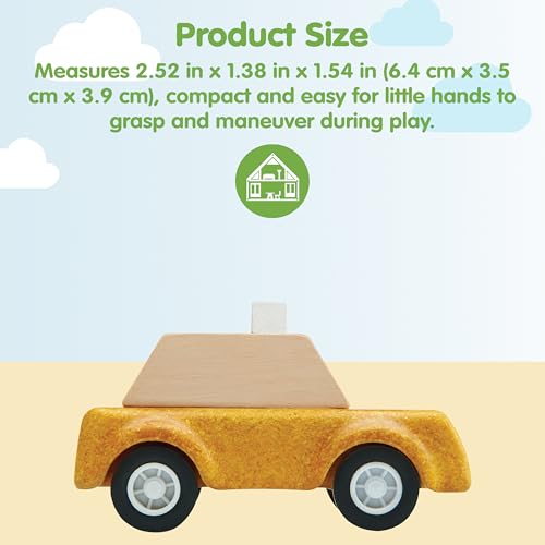 Image of PlanToys Yellow Taxicab Wooden Montessori Vehicle Toy | Early Movement, Imagination and Practical Life Exploration | Eco Friendly Taxi for Indoor and Outdoor Play