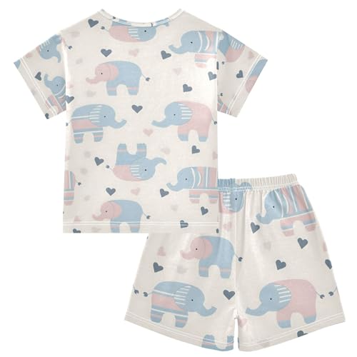 ALAZA Lovely Elephant Love Heart Pajamas Set Short Sleeve Cotton Sleepwear Summer Pjs 2 Piece 5-14Y2