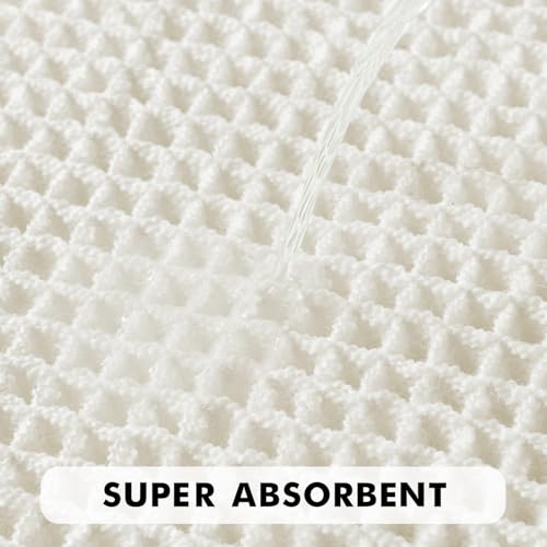 MIULEE Set of 2 Waffle Bathroom Rugs, Boho Bath Rugs Non Slip Washable, Super Absorbent Bath Mats, Ultra Soft Rubber Backed Shower Mats for Bathroom Floor, Tub and Shower, White, 18x30 Inch by MIULEE - Image 3