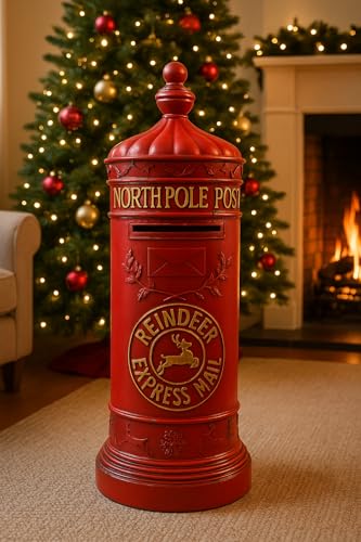 Christmas Post Box North Pole Letters to Santa Reindeer Mail Garden Decoration With Rear Access Door, 77cm Tall