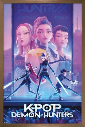 Image of Netflix KPop Demon Hunters (2025) - One Sheet Wall Poster, 34L inch x 22.4W inch, Bronze Framed Version