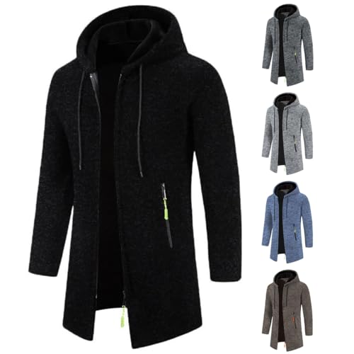Men's Long Hooded Knitted Cardigan Shawl Collar Lightweight Open Front Drawing Overcoat with Pockets4