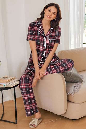 Image of Ekouaer Womens Pajamas Set Print PJs Soft Button Down Sleepwear