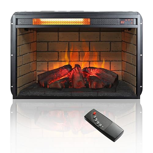 LKJYBG 26 Inch Fireplace Insert Infrared Quartz Wall Mounted Fireplace with Remote Control 11 Temperature Adjustable for Winter Black