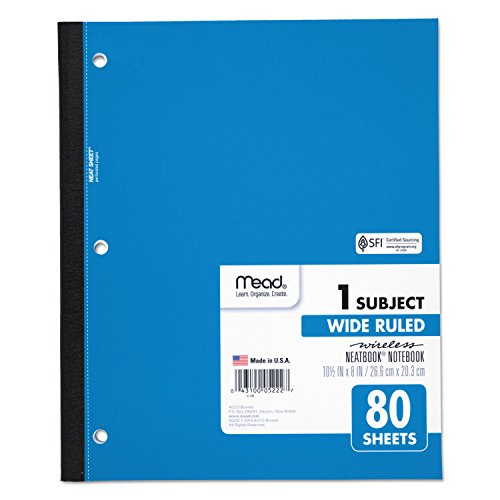 Mead Single Subject Notebooks, Wide Margin/Rule, 8 X 10-1/2, We, 80 Sheets/Pad #TOP2