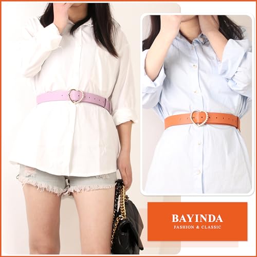 Classic PU Leather Belts for Women, Ladies Artificial Pearl Embed Waist Strap Heart Pin Buckle Belt3