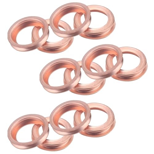Image of 12 PCS M12 Oil Drain Screw Gasket, T2 Copper Engine Oil Drain Plug Compression Sealing Washer, Compatible with Nissan X-Trail New Nissan Teana /Sunny Livina Sylphy Tiida (Gold)
