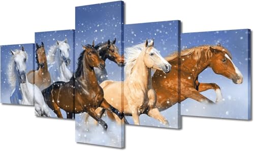 Tableau cheval en 5 panneaux poster design 100x50 cm avec cadre