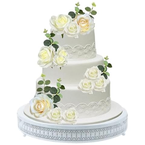 FEICTPOX Cake Stand, Metal Round Cupcake Dessert Stand Cake Display Holder Cookies Fruit Serving Tray Decor for Wedding Party Birthday Baby Showers Anniversary (16 Inch Matte White) Cover