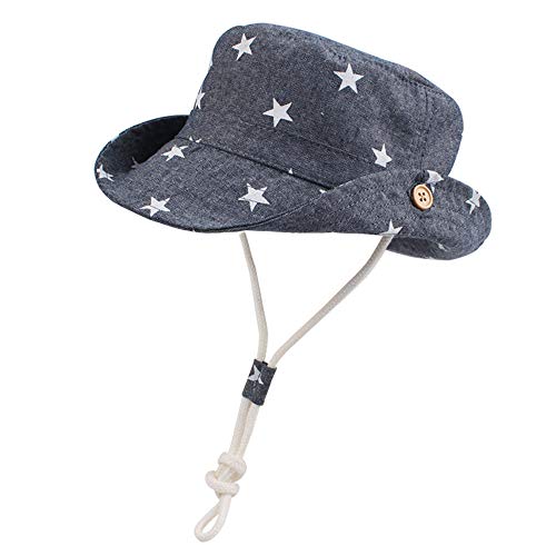 Baby Toddler Sun Protection Hat Cotton Boys Animal Bucket with Chin Strap Adjustable Wide Brim Caps (Star, L(2-4T))