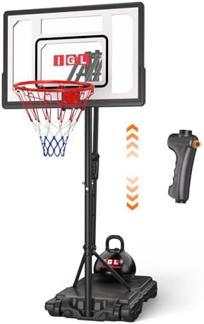 IGL Kids Basketball Hoop Outdoor | 4-8.5ft Adjustable Height | 33″ Shatterproof Backboard | Fillable Base & Extra Anchor | Portable Goal w/Wheels for Backyard Driveway