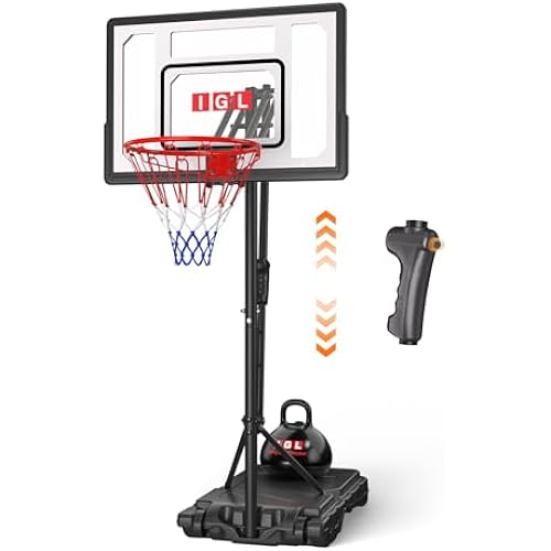 IGL Kids Basketball Hoop Outdoor | 4-8.5ft Adjustable Height | 33" Shatterproof Backboard | Fillable Base & Extra Anchor | Portable Goal w/Wheels for Backyard Driveway