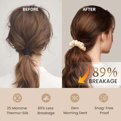 Image of THXSILK 100% Mulberry Silk Chunky Scrunchies 3-Pack, 25 Momme Thick Voluminous No Damage Hair Ties for Women, Medium Ponytail Holders for All Hair Types(Beige, Light Purple, Pink)