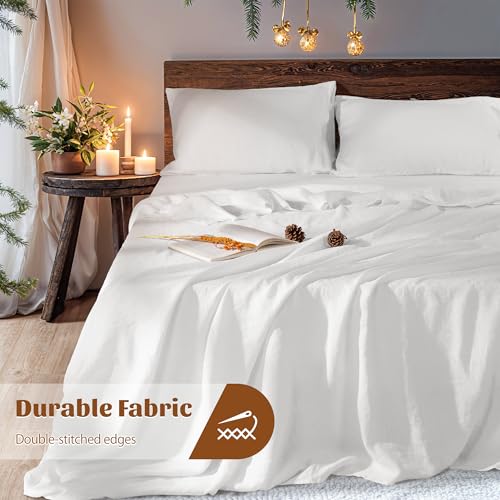 Image of 100% Pure Linen Sheet Set for Hot Sleepers, Breathable Natural Linen Sheets 4pcs, Bedding Set Deep Pocket Up to 16 inch Moisture-Wicking, Softens with Every Wash (White Cal King)