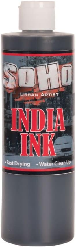 SoHo Urban Artist India Ink - Fast-Drying India Ink Ideal for Drawing, Sumi-E, Calligraphy and More! - 32 oz Bottle