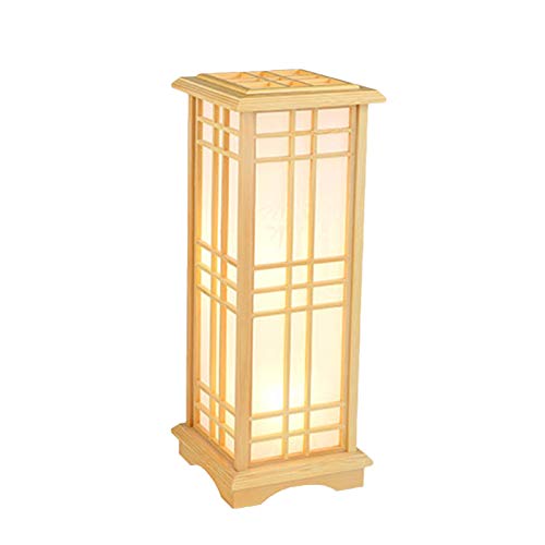 Fetcoi 24 x 24 x 60 cm Lámpara de escritorio de pino creativo LED, lámpara de noche blanca cálida, lámpara de pie salón lámpara de mesa vintage regalo de estilo chino