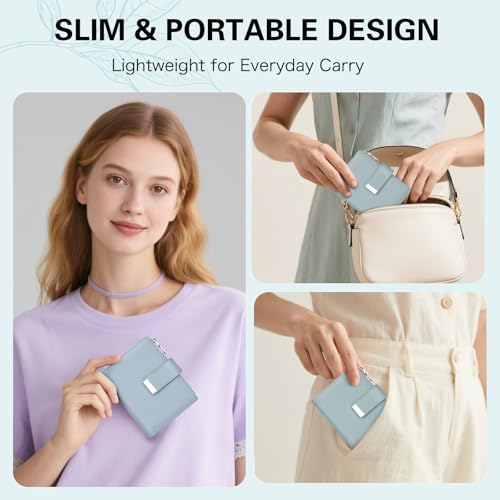Small Wallet Women RFID Blocking Soft Leather Card Holder Compact Ladies Wallet with Zipper Coin Pocket ID Window4