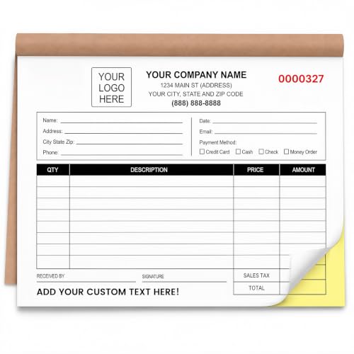 Custom 8.5" x 7" Carbonless NCR Books in 2-Part Duplicate Invoices, Forms with Your Company/Business Name