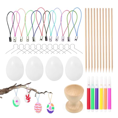Set de Decoración Huevos de Pascua para Pintar - 25 Huevos Blancos + Accesorios DIY, Perfecto para Actividades Familiares y Escolares