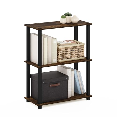 Image of Furinno TURN-S-TUBE Storage Shelves, 3-Tier Book Shelf, Corner Shelf, Toolless Open Shelves, for Organization and Storage, Living Room, Garage, Home Office, Amber Pine
