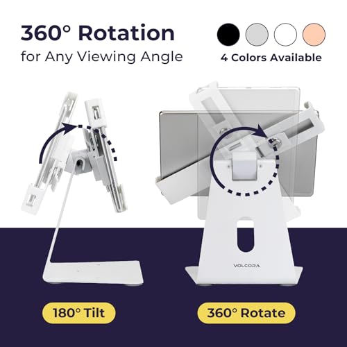 Image of Volcora Anti-Theft Tablet Stand iPad Kiosk Stand with Lock, White 10-13'' iPad Stand for Desk, Swivel, Adjustable iPad Holder for Desk, iPad Mount for Desk for POS Register, Retail Business, Cashier