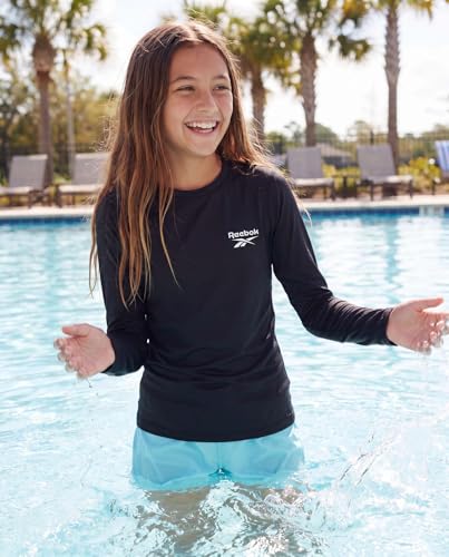 Image of Reebok 3 Pack: Girls' Long Sleeve Rashguard Swim Shirt, UPF Sun Protection Rasghguard Swimsuit for Kids Teens Tweens