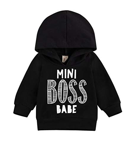 Infant Baby Boys Girs Mini Boss Letter Print Sweatshirt Hoodie Outfits Long Sleeve Winter Fall Pullover Outerwear (Hoodie-Black, 18-24 Months)