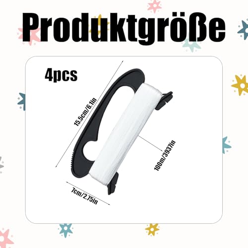 CJAPGJW Drachenschnur 4er Set, 100M Kite Line Winder für Lenkdrachen Erwachsene und 1x1 Drachen, Dyneema 1mm Schnur, Ideal für Outdoor-Aktivitäten und DIY-Handwerk, 15,5cm x 7cm