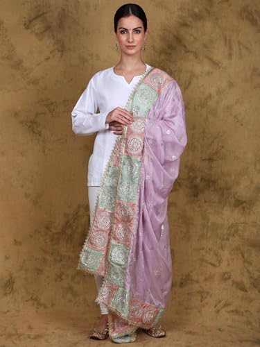 Women's Zari Gota Patti Crepe Dupatta From Amritsar | Traditional Beautiful Flowers Design Shawl Wrap Scarf Stole Chunni From Amritsar2