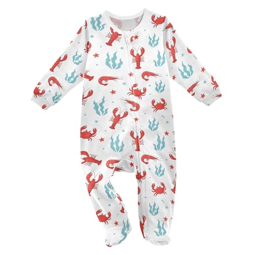 Emelivor Seaweed Lobsters Baby One-Piece Newborn Pajamas Infant Footed Pjs with Zipper for Girls Boys