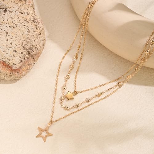 Y2k Layered Star Necklaces for Women Dainty Star Stackable Necklace Trendy Jewelry Gifts4