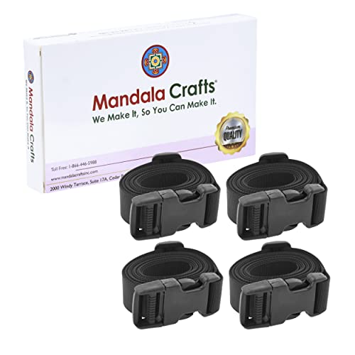 Image of Mandala Crafts 4 PCs Black Adjustable Bag Buckle Straps Belt with 1.5 Inch Quick Side Release Clips 65 Inch Nylon Webbing - Utility, Packing, Suitcases, Sleeping Bags, Backpacks, Luggage Straps