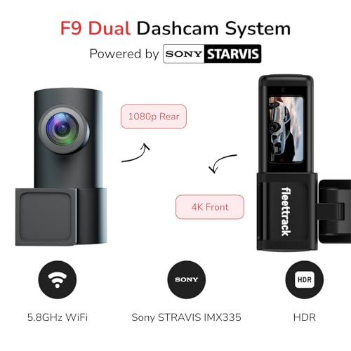 Image of Fleettrack F9 Dual DashCam for Car | 4K Front + 1080P Rear | Sony STARVIS IMX335 | 5.8GHz WiFi | 1.47 inch IPS Display | G-Sensor | Parking Mode | 140 Wide Angle | 512GB Support