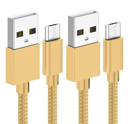 World biz Cable micro USB, 2 paquetes de 1 m de cable de carga Android 3.1A, cable de carga micro trenzado compatible con controlador PS4, Samsung Galaxy J7, S7, S6, Kindle Fire, tablet (dorado)