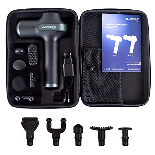 Mobiclinic-Pistola-de-Masaje-Muscular-Marca-Espanola-Pistola-para-dar-masajes-6-cabezales-diferentes-Masajeador-de-Musculos-de-Tejido-Profundo-6-Niveles-de-intensidad-regulables-Gris