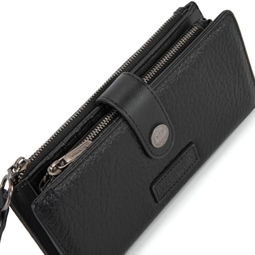 Image of Montana West X Wrangler Black Minimalist Wallet for Women Ladies Female Card Cases & Money Organizers Wristlet with Wallet Large Clutch with Coin Purse Smooth Zipper and Rfid Lining