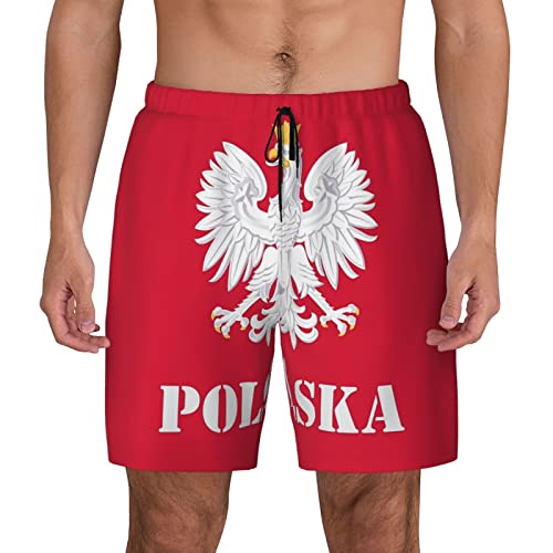 Poland Polish Flag Men's Swim Shorts Beach Trunks with Compression Lined and Pockets