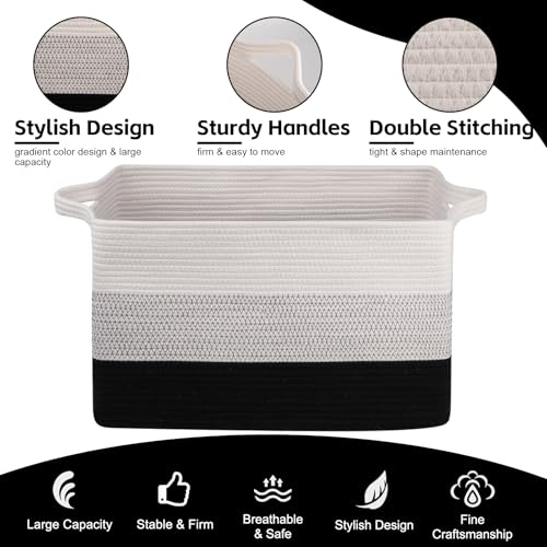 Image of OIAHOMY Large Blanket Basket, 65L Cotton Rope Woven Laundry Basket, Toy Bin for Baby Room, Container for Blanket Storage in Living Room, 20''x16''x12'', Gradient Black