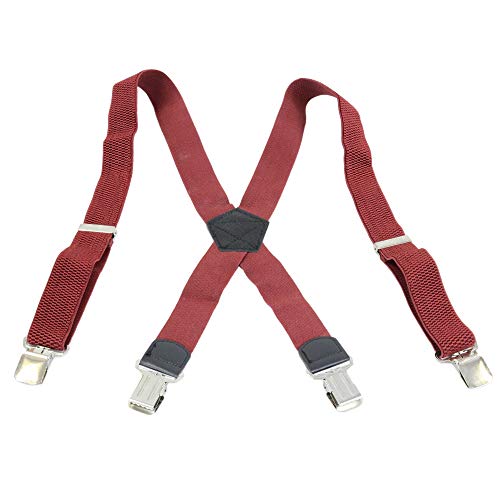Leoodo Bretelles pour homme et femme - 4 clips solides en forme de X - Couleur unie - Longueur réglable - Taille unique - Largeur : 4 cm - Rouge - One Size Cover