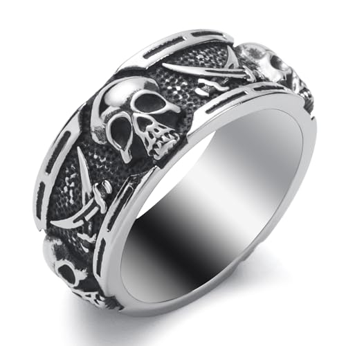 Bague WESTMIAJW pour homme en acier inoxydable, style gothique punk, motif de tête de mort, pieuvre, pirate, taille Q, S, T1/2, V1/2, Y, Z+1, Acier inoxydable