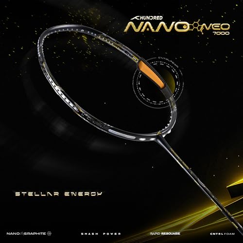 Image of Hundred Nano Neo 7000 (5U) Unstrung Badminton Racket with Full Cover | 79 Grams | Maximum Tension ≤32 lbs (Black)