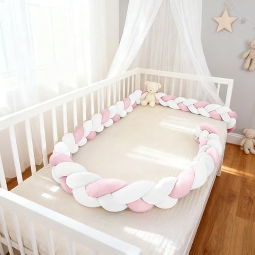HJZPWB Protección Cama Trenza Cojín Protección contra Caídas Parachoques Anticolisión Chichonera Cuna Adecuado Cojín Alfombra Anticolisión para Bebés Tamaños,A03,450cm