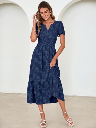 Image of Simplee Womens Summer Boho Maxi Dress Semi Formal Wedding Guest Short Sleeve V Neck Empire Waist Floral Long Dresses