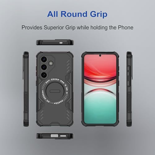 Image of amazon basics Back Case Cover for Samsung Galaxy S25 5G | Magnetic Case with Built-in Metal Ring | Supports Mag-Safe Charger, Wallet & Car Mount | Shockproof Hybrid PC + TPU | Black