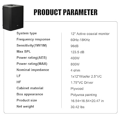 EXOTON B-12 Powered PA Speaker - 12 Coaxial Active Monitor 800W Class D Amp with DSP, 3-Band EQ,TWS,Full-Color Display for Monitoring, DJ(AC Powered)