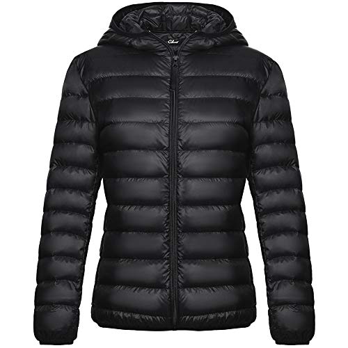 CLUCI Women's Down Jacket with Hood Packable Ultra Lightweight Outwear Short Puffer Coat Black