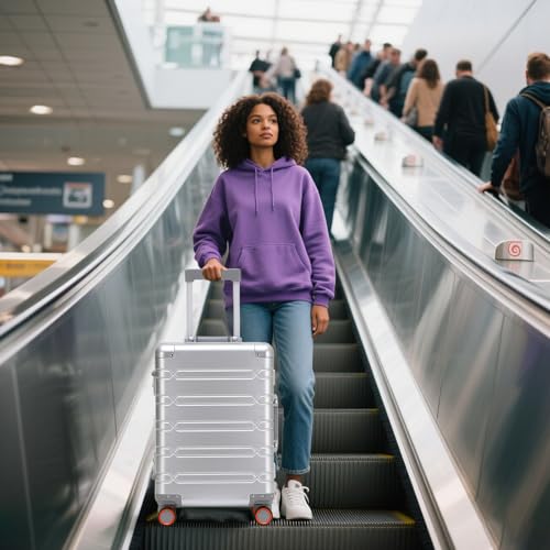 YYW All-Aluminum Carry-On Luggage, Reinforced Metal Corners for Business Travel, Carry it with one hand, Silent Wheels with Smooth Ride (All aluminum 60 [silver],20inch-35x23x55cm)2