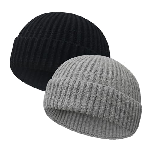 Image of Wool Fisherman Beanies for Men Women Short Cuff Knit Beanie Winter Warm Hats Trawler Hat Stylish Watch Cap