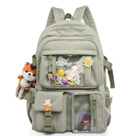 Mochila Feminina Kawai Escolar Passeio Coreana, Grande Capacidade, Impermeável (Verde)