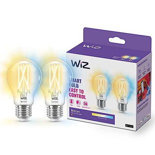 WiZ Lampadina Smart WiFi, Luce Bianca da Calda a Fredda Dimmerabile, Filamento, 2 Pezzi, E27, 7W, Tecnologia SpaceSense, Controllo Vocale (Alexa, Apple HomeKit, Google Home)